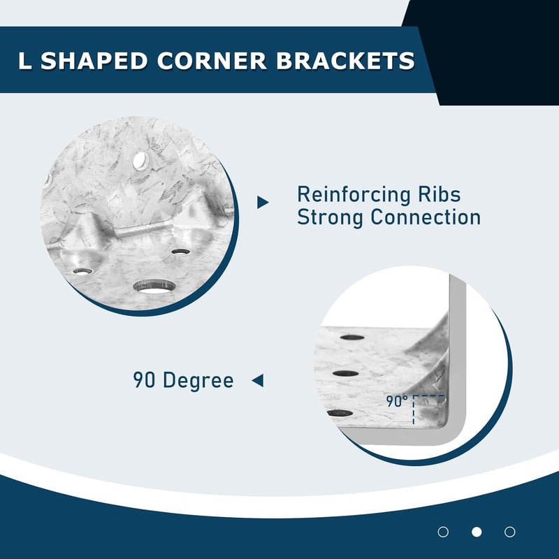 MOZCORN 6 Pack Corner Bracket L Brackets for Wood HDG Angle Brackets Versatile Corner Brace Anti-Rust and Reinforcing,2.8MM Thickness,2.75x2.75x3.14in - Image 3